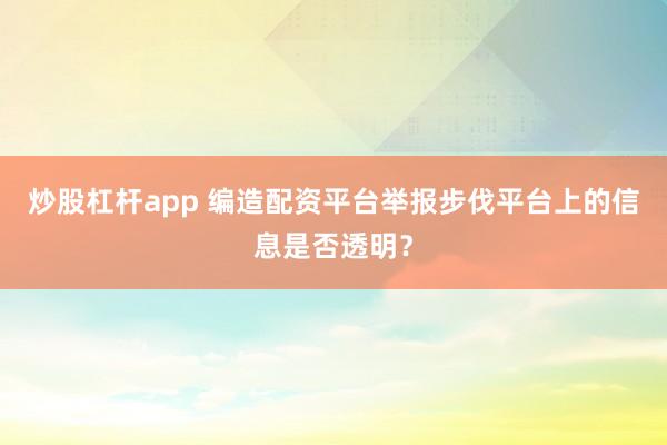 炒股杠杆app 编造配资平台举报步伐平台上的信息是否透明？
