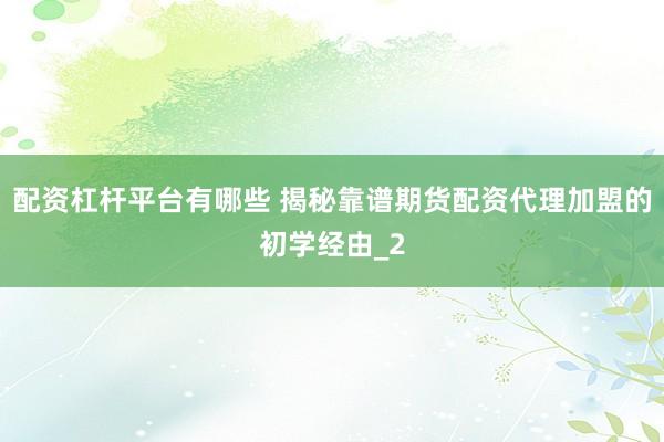 配资杠杆平台有哪些 揭秘靠谱期货配资代理加盟的初学经由_2