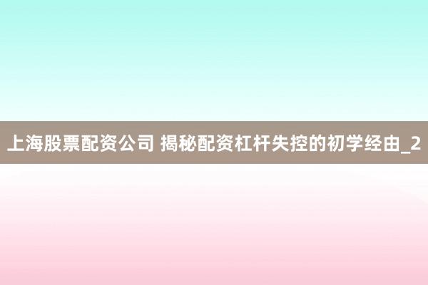 上海股票配资公司 揭秘配资杠杆失控的初学经由_2