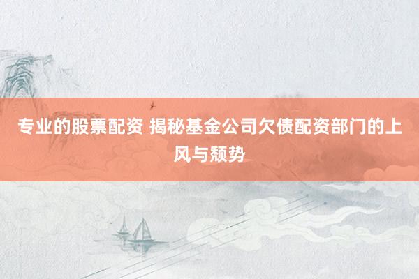 专业的股票配资 揭秘基金公司欠债配资部门的上风与颓势