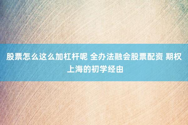 股票怎么这么加杠杆呢 全办法融会股票配资 期权 上海的初学经由