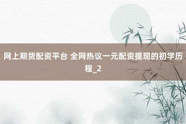 网上期货配资平台 全网热议一元配资提现的初学历程_2