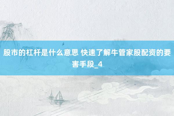 股市的杠杆是什么意思 快速了解牛管家股配资的要害手段_4
