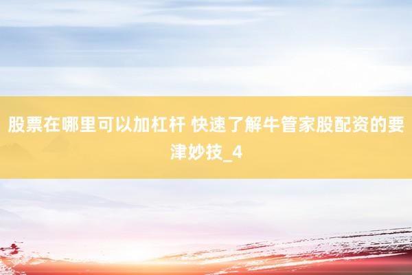 股票在哪里可以加杠杆 快速了解牛管家股配资的要津妙技_4