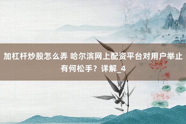 加杠杆炒股怎么弄 哈尔滨网上配资平台对用户举止有何松手？详解_4
