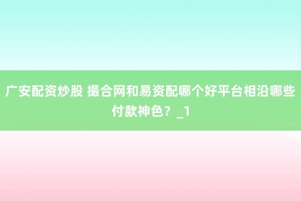 广安配资炒股 撮合网和易资配哪个好平台相沿哪些付款神色？_1