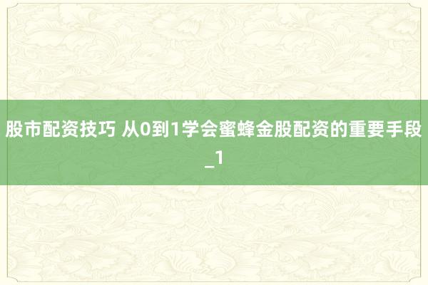 股市配资技巧 从0到1学会蜜蜂金股配资的重要手段_1