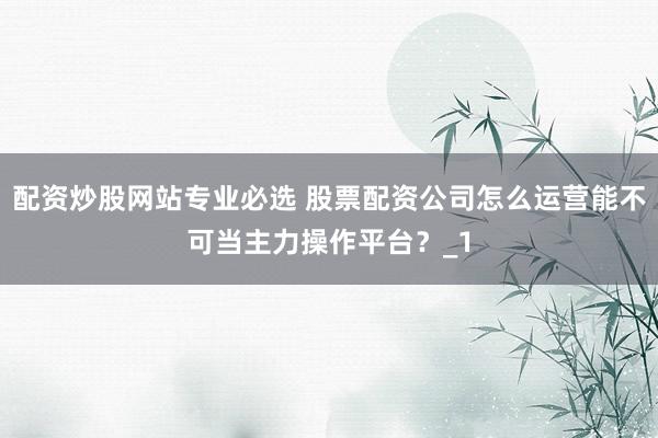 配资炒股网站专业必选 股票配资公司怎么运营能不可当主力操作平台？_1