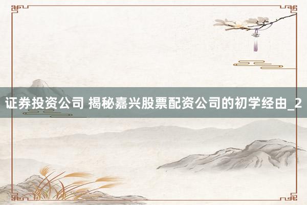 证券投资公司 揭秘嘉兴股票配资公司的初学经由_2