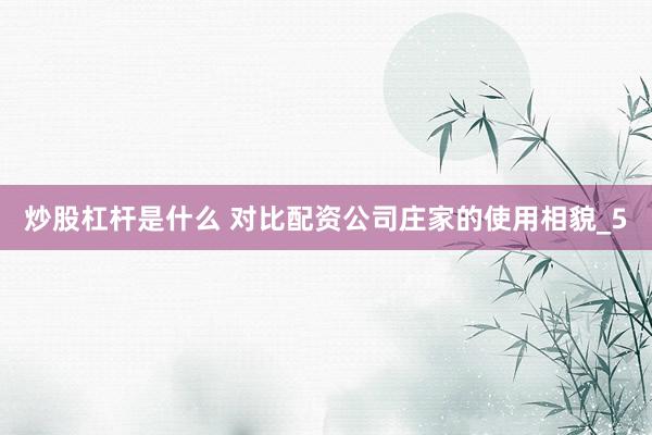 炒股杠杆是什么 对比配资公司庄家的使用相貌_5
