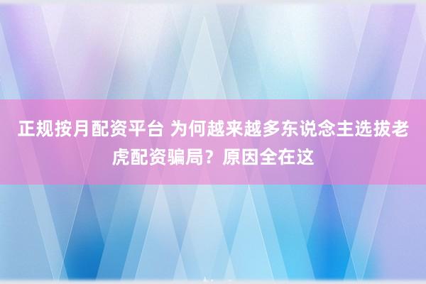 正规按月配资平台 为何越来越多东说念主选拔老虎配资骗局？原因全在这