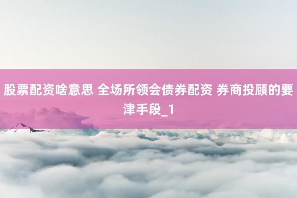 股票配资啥意思 全场所领会债券配资 券商投顾的要津手段_1