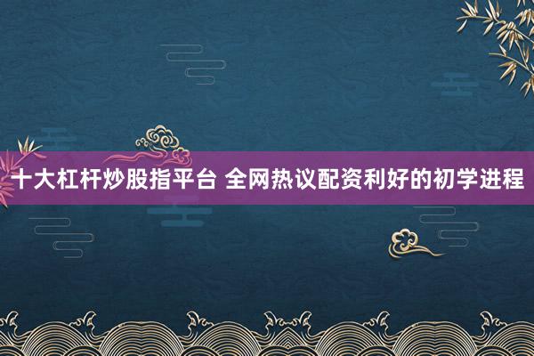 十大杠杆炒股指平台 全网热议配资利好的初学进程