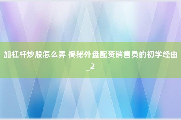 加杠杆炒股怎么弄 揭秘外盘配资销售员的初学经由_2