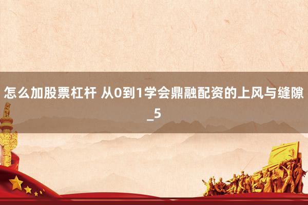 怎么加股票杠杆 从0到1学会鼎融配资的上风与缝隙_5